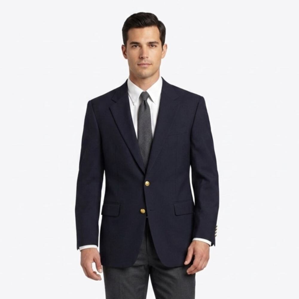 Hickey Freeman Collection Nordstrom Blazer Mens 41R Blue Wool Gold Buttons USA